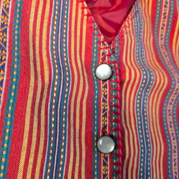 Vintage Lizwear Womens Southwestern Striped Vest Red Size M Pearl Button Boho - Picture 2 of 6